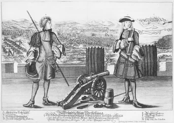 Carlo V, Duca di Lorena e Bar, con un ingegnere, alla battaglia di Neuhausel contro i Turchi nel luglio e agosto 1685